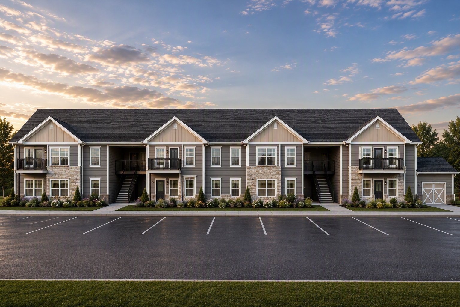 The Legacy at Richland Commons — AI-generated conceptual front elevation rendering based on approved construction plans