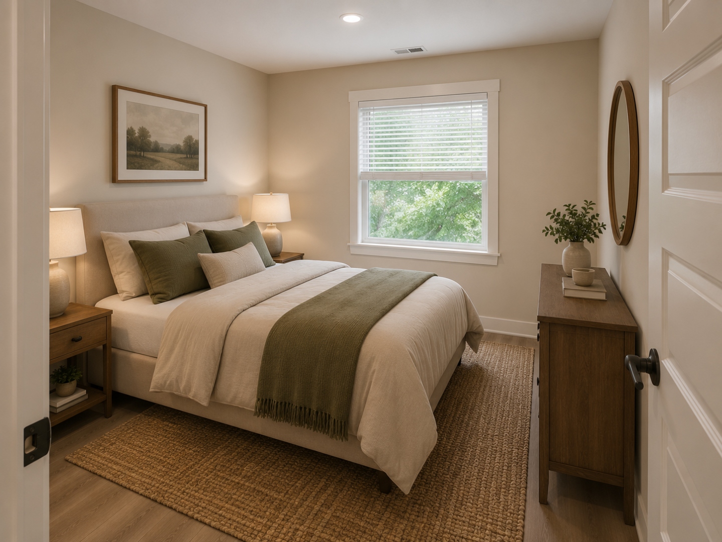 AI-generated concept rendering of the second bedroom, flexible as a guest room or home office, at The Legacy at Richland Commons
